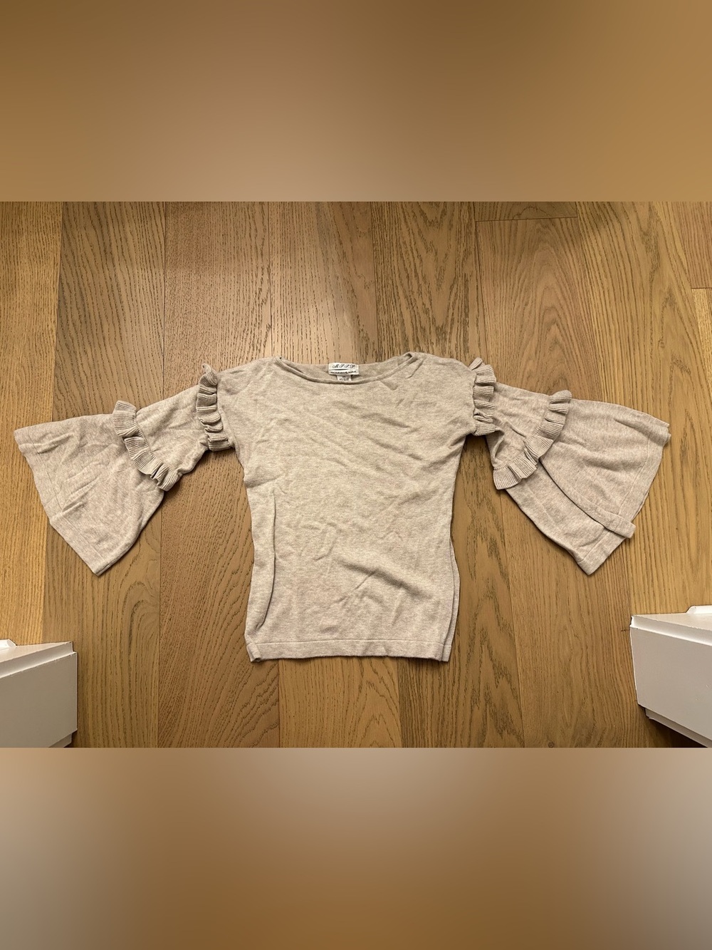 Women's Ruffle Bell-Sleeve Top in Light Beige